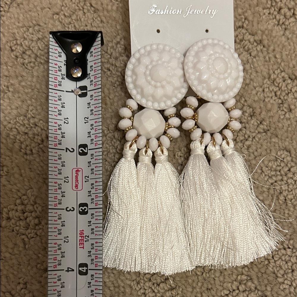 Elegant White Tassel Earrings